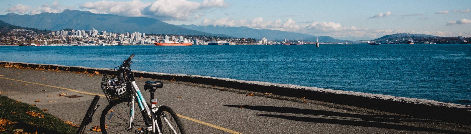 Bike by the waterfront over looking the cargo ships